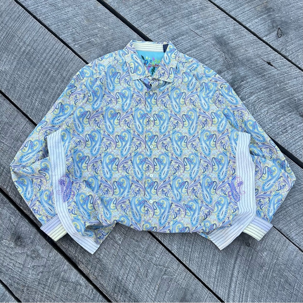 Robert Graham Paisley Embroidered Side Silk Trim Button Down Shirt